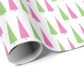 Retro Roze en groene kerstbomen Cadeaupapier (Rol Hoek)