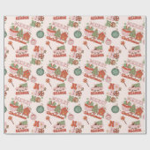 Retro Roze en Groene Kerstvreugde Cadeaupapier (Vlak)