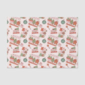 Retro Roze en Groene Kerstvreugde Tissuepapier (Voorkant)
