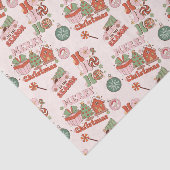 Retro Roze en Groene Kerstvreugde Tissuepapier (Detail)