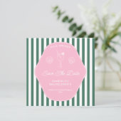 Retro roze en groene strepen Beverly Hills Save The Date (Staand voorkant)