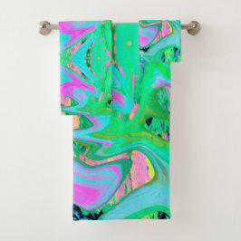 Retro Roze en lichtblauw vloeibaar art op hydrange Bad Handdoek