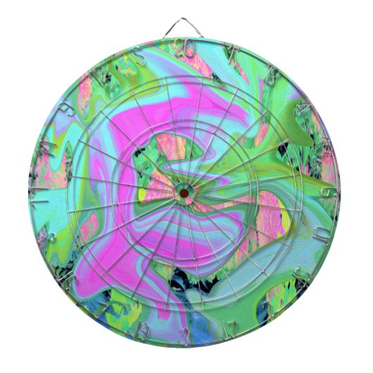 Retro Roze en lichtblauw vloeibaar art op hydrange Dartbord (Voorkant)