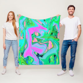 Retro Roze en lichtblauw vloeibaar art op hydrange Fleece Deken