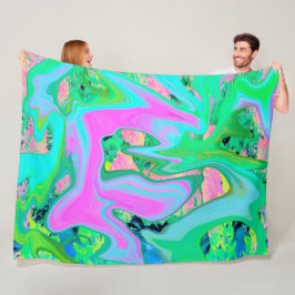 Retro Roze en lichtblauw vloeibaar art op hydrange Fleece Deken