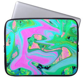 Retro Roze en lichtblauw vloeibaar art op hydrange Laptop Sleeve