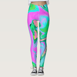 Retro Roze en lichtblauw vloeibaar art op hydrange Leggings