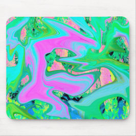 Retro Roze en lichtblauw vloeibaar art op hydrange Muismat