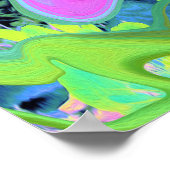 Retro Roze en lichtblauw vloeibaar art op hydrange Poster (Hoek)