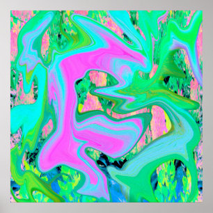 Retro Roze en lichtblauw vloeibaar art op hydrange Poster