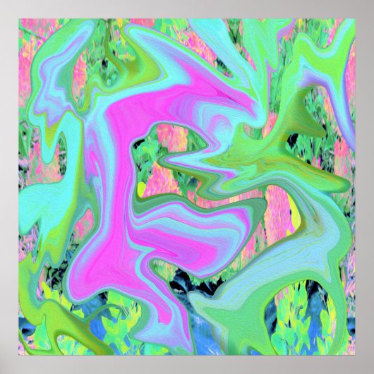 Retro Roze en lichtblauw vloeibaar art op hydrange Poster (Voorkant)