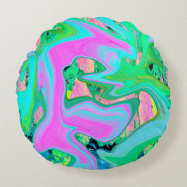 Retro Roze en lichtblauw vloeibaar art op hydrange Rond Kussen