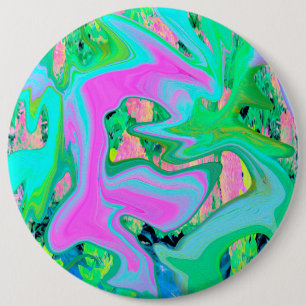 Retro Roze en lichtblauw vloeibaar art op hydrange Ronde Button 6,0 Cm