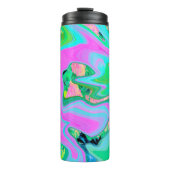 Retro Roze en lichtblauw vloeibaar art op hydrange Thermosbeker (Voorkant)