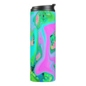 Retro Roze en lichtblauw vloeibaar art op hydrange Thermosbeker (Gedraaid links)