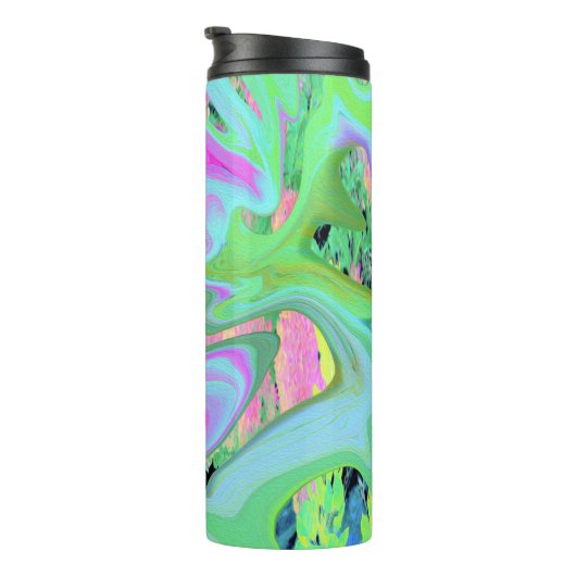 Retro Roze en lichtblauw vloeibaar art op hydrange Thermosbeker (Geroteerd rechts)