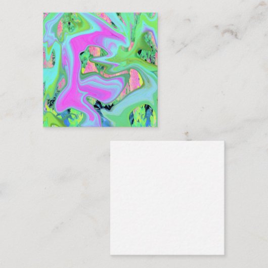 Retro Roze en lichtblauw vloeibaar art op hydrange Vierkante Visitekaartje (Voorkant / Achterkant)