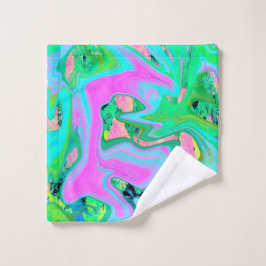 Retro Roze en lichtblauw vloeibaar art op hydrange Washandje