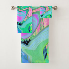 Retro Roze en Lichtblauwe Vloeibare Kunst op Hydra Bad Handdoek