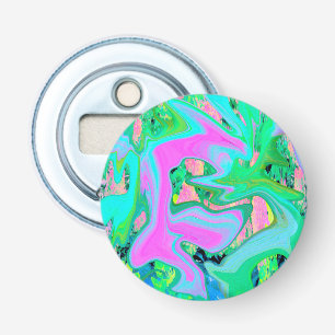 Retro Roze en Lichtblauwe Vloeibare Kunst op Hydra Button Flesopener
