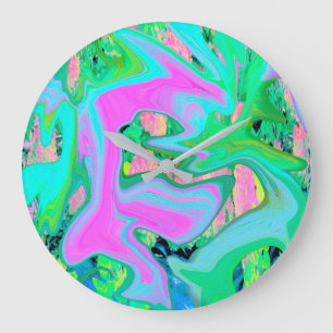 Retro Roze en Lichtblauwe Vloeibare Kunst op Hydra Grote Klok