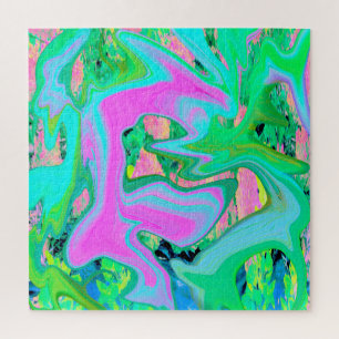 Retro Roze en Lichtblauwe Vloeibare Kunst op Hydra Legpuzzel