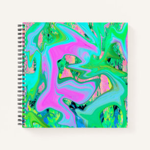 Retro Roze en Lichtblauwe Vloeibare Kunst op Hydra Notitieboek
