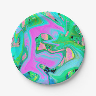 Retro Roze en Lichtblauwe Vloeibare Kunst op Hydra Papieren Bordje