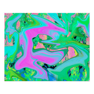 Retro Roze en Lichtblauwe Vloeibare Kunst op Hydra Perfect Poster