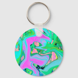 Retro Roze en Lichtblauwe Vloeibare Kunst op Hydra Sleutelhanger
