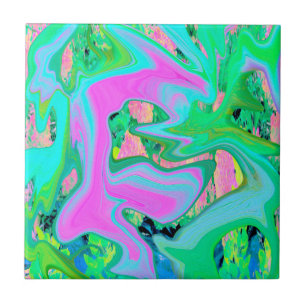 Retro Roze en Lichtblauwe Vloeibare Kunst op Hydra Tegeltje