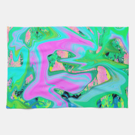 Retro Roze en Lichtblauwe Vloeibare Kunst op Hydra Theedoek