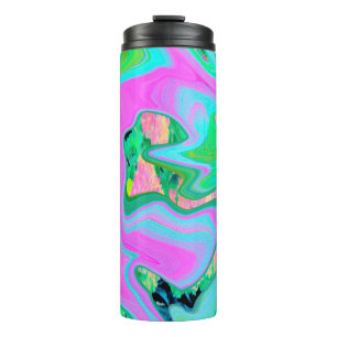 Retro Roze en Lichtblauwe Vloeibare Kunst op Hydra Thermosbeker