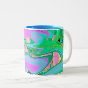 Retro Roze en Lichtblauwe Vloeibare Kunst op Hydra Tweekleurige Koffiemok