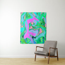 Retro Roze en Lichtblauwe Vloeibare Kunst op Hydra Wandkleed