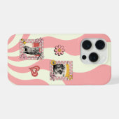 Retro roze en nostalgische kattenframe iPhone hoesje (Achterkant horizontaal)