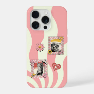 Retro roze en nostalgische kattenframe iPhone 15 pro case