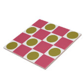 Retro Roze en Olijfgroen Cirkel Check Tegeltje (Zijkant)