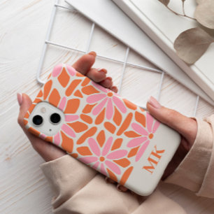 Retro roze en Oranje bloem monogram Case-Mate iPhone Case