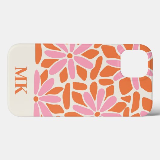 Retro roze en Oranje bloem monogram Case-Mate iPhone Case (Achterkant (horizontaal))