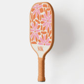 Retro roze en Oranje bloem monogram Pickleball Paddle (Links)