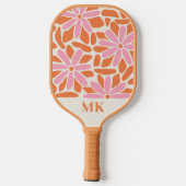 Retro roze en Oranje bloem monogram Pickleball Paddle (Achterkant)