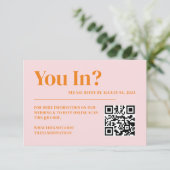 Retro Roze en Oranje bruiloft RSVP QR-code Informatiekaartje (Staand voorkant)