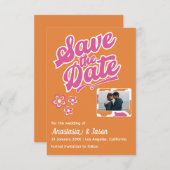 Retro Roze en Oranje Bruiloft Save the Date Kaart (Voorkant / Achterkant)