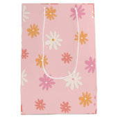 Retro Roze en Oranje Daisy Floral Gift Bag Medium Cadeauzakje (Achterkant)