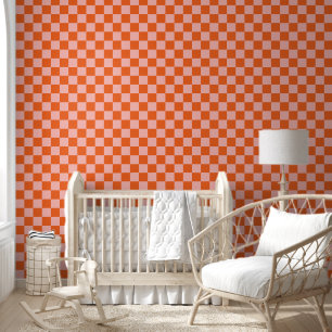 Retro Roze en Oranje Geruit Doos Patroon Behang
