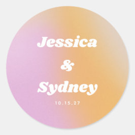 Retro Roze en Oranje gradiënt bruiloft Ronde Sticker