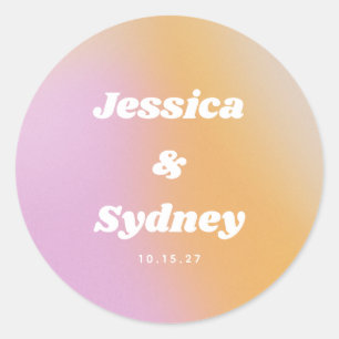Retro Roze en Oranje Gradiënt Trouwdag Ronde Sticker