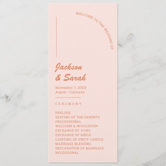 Retro Roze en Oranje huwelijk Programmakaart (Voorkant)