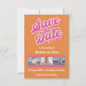 Retro Roze en Oranje Huwelijk Save the Date Kaart (Voorkant)